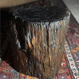 Vintage Faux Bois Tree Trunk End Table / Stool MCM